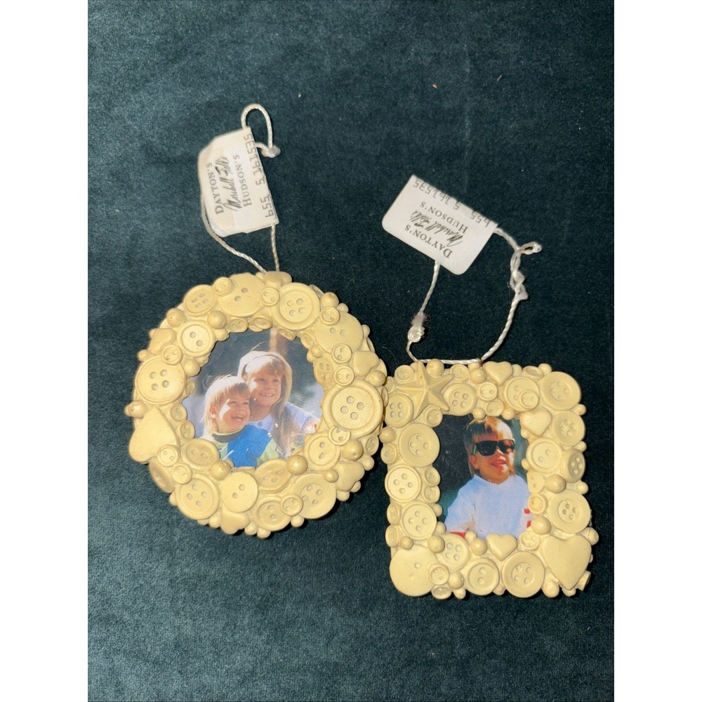 VTG 2 Button Picture Frames OR Ornaments Dayton's NOS Christmas Grandma